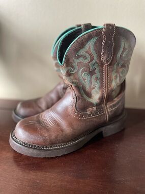 Justin Gypsy Brown teal Leather Western Cowboy Short Boots L9606 Womens Sz 8.5 B